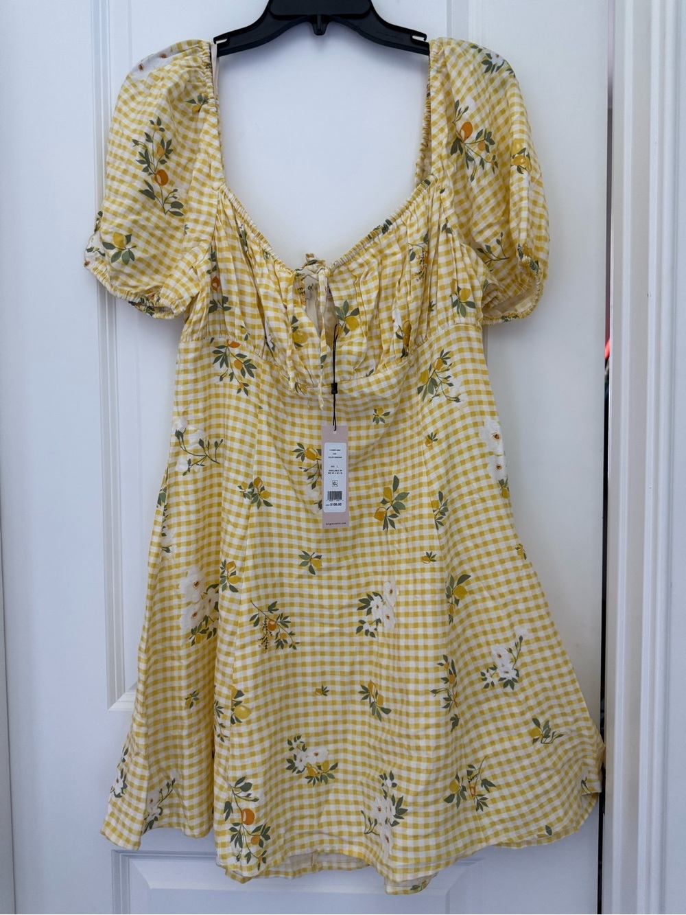 BCBGeneration Yellow and White Gingham Tie-Front Sundress